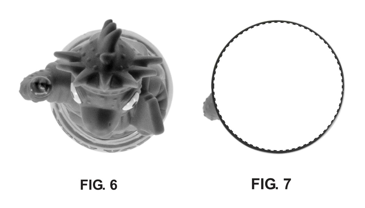 Top photographic view and a broken-line underside view used to disclaim the bottom of a design patent